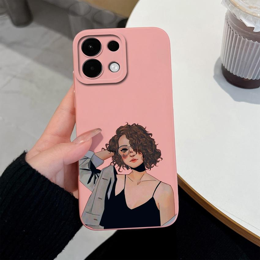 För Oppo Realme 5 6 7 8 9 10 Pro Plus K12 A5 A5X Telefonskal Söta Flicka Mönster Flytande Silikon Avancerat Anti-Slip Skyddsskal För Oppo Hölje