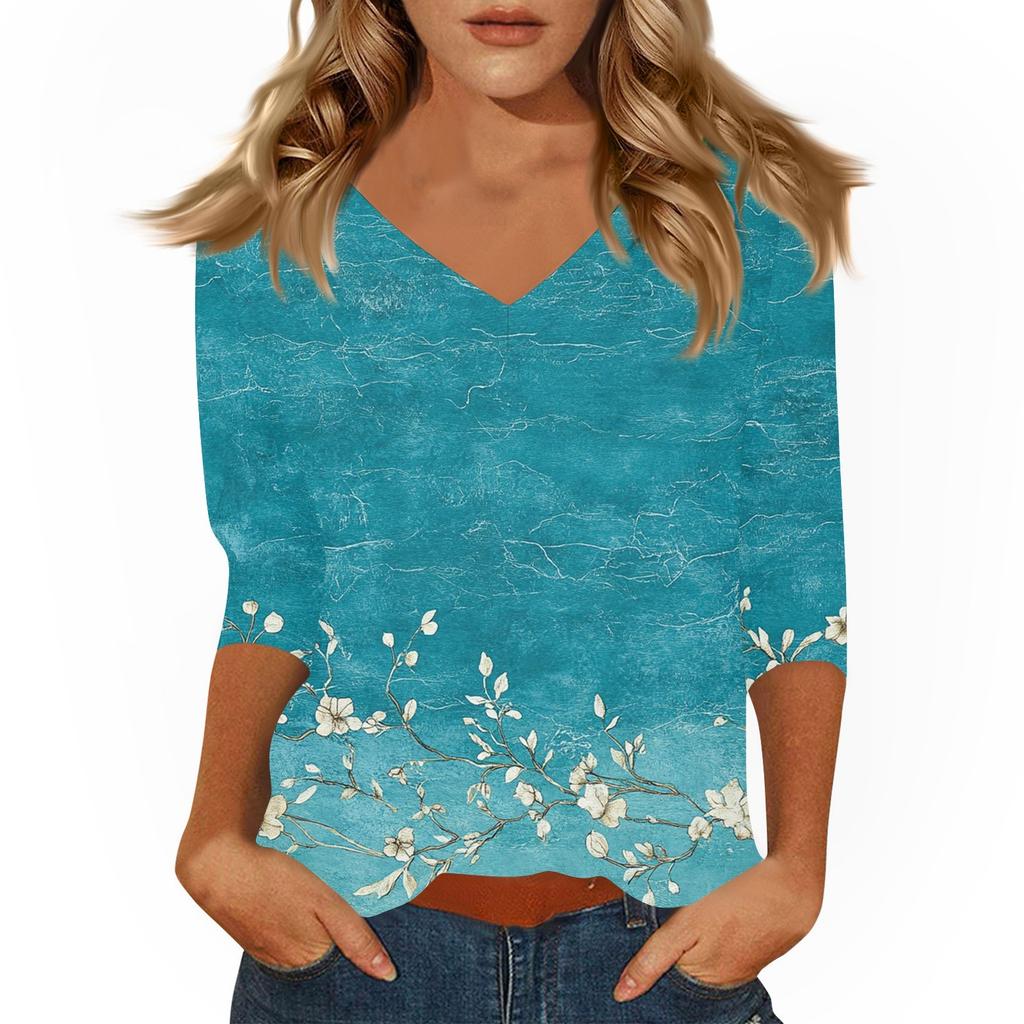 Women's Casual 3/4 Sleeve T-Shirts V-Neck Tops