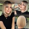 EASIHAIR Synthetic Bob Wigs with Bang Short Straight Light Blonde Beige Natural Hair Wigs for Women Daily Cosplay Heat Resistant