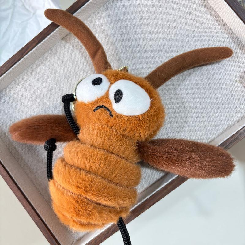 Cute Cartoon Creative Insect Mosquitoes Caterpillars Cockroaches Plush Keychain Doll Pendant Kawaii Backpack Ornament Decoration