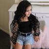 Toddler Baby Kids Girls Puff Sleeve Polka Dot Tops  Ripped Jean Shorts Outfits