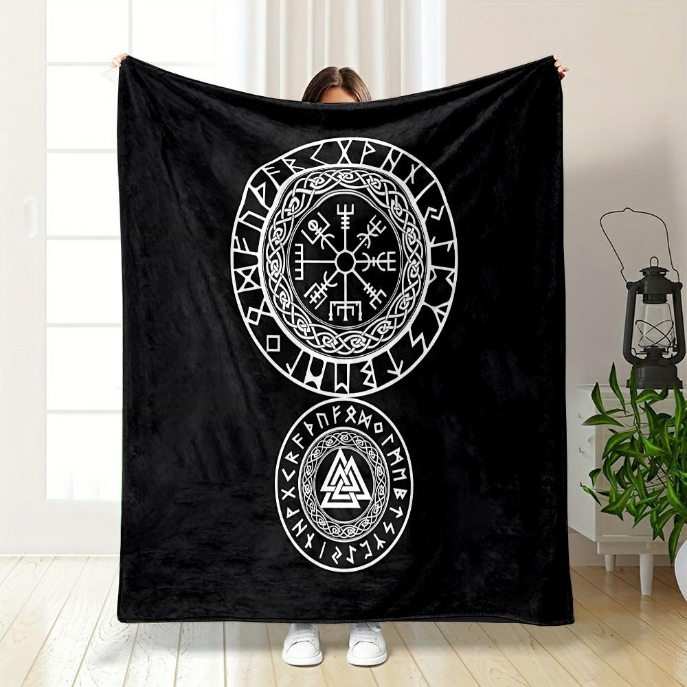 Nordic Symbols with Runes Design Patterned flannel blanket perfect for the bedroom living room, sofa, or a little nap