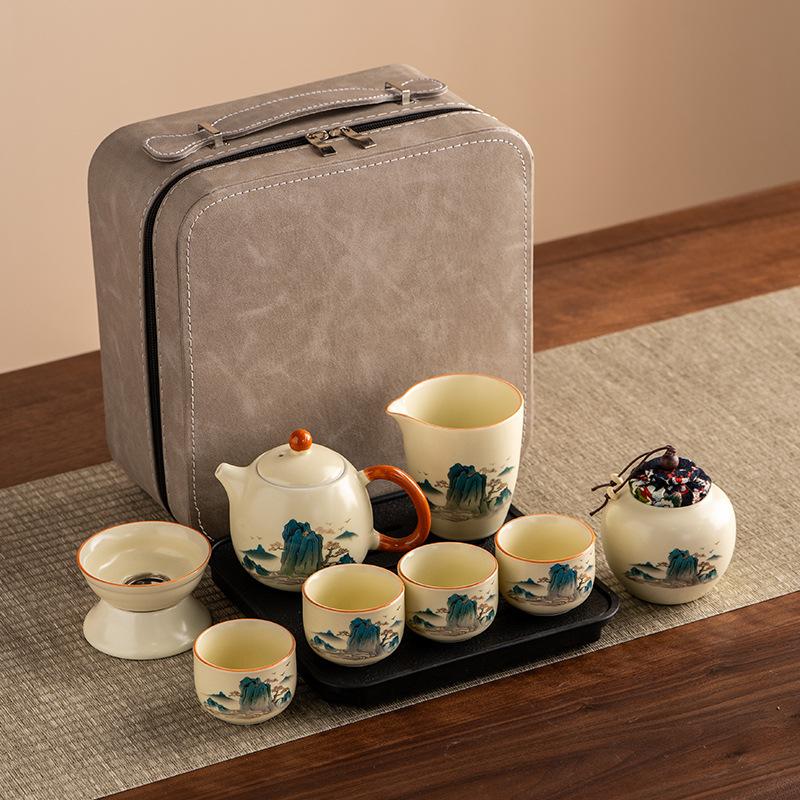 Car Outdoor Ancient Rhyme Kung Fu Tea Set Hand Grab Pot Business Travel Set Company Event Gifts