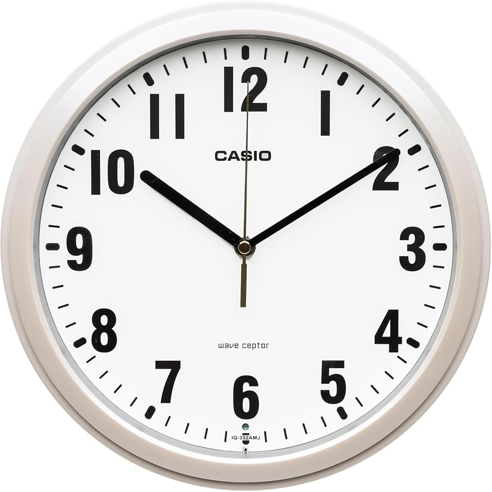 CASIO Wall Clock, Radio-Controlled, Analog, Compact, Nighttime Second Hand Stop, White, Pearl White, IQ-352AMJ-7JF