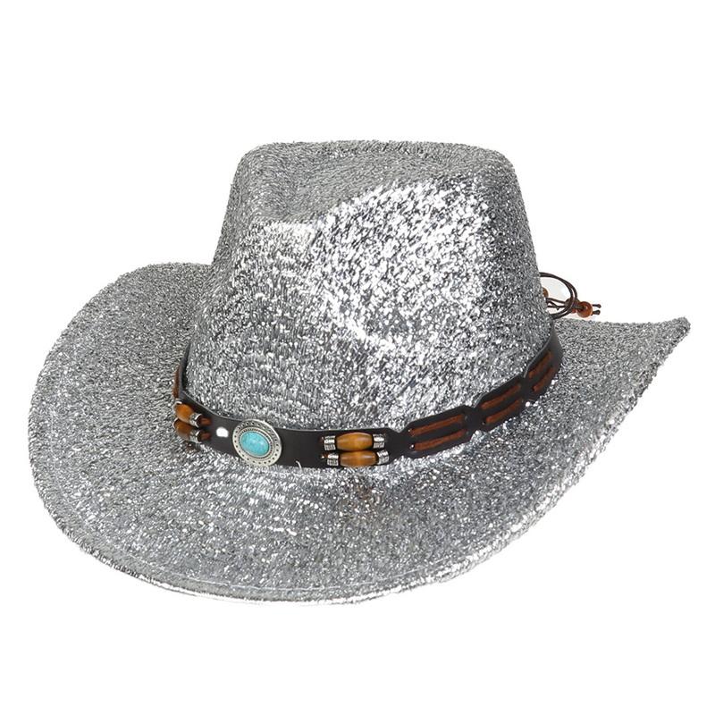 Glitzerndes Cowboyhut Unisex Westernstil Breiter Rand Fedora Hut für Party Festival Cosplay