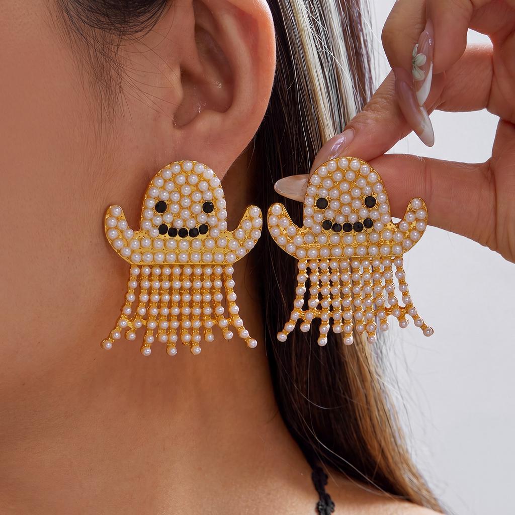 Funny Halloween Ghost Dangle Earrings For Women BOO Letter Simulated Pearl Ghost Earring Party Festival Horror Jewelry Gifts