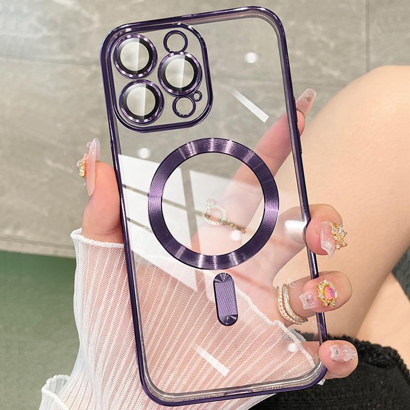 Luxury Plating For Magsafe Case For iPhone 15 14 13 12 11 Pro Max Wireless Charge Magnetic Soft Cover With Camera Lens Protector