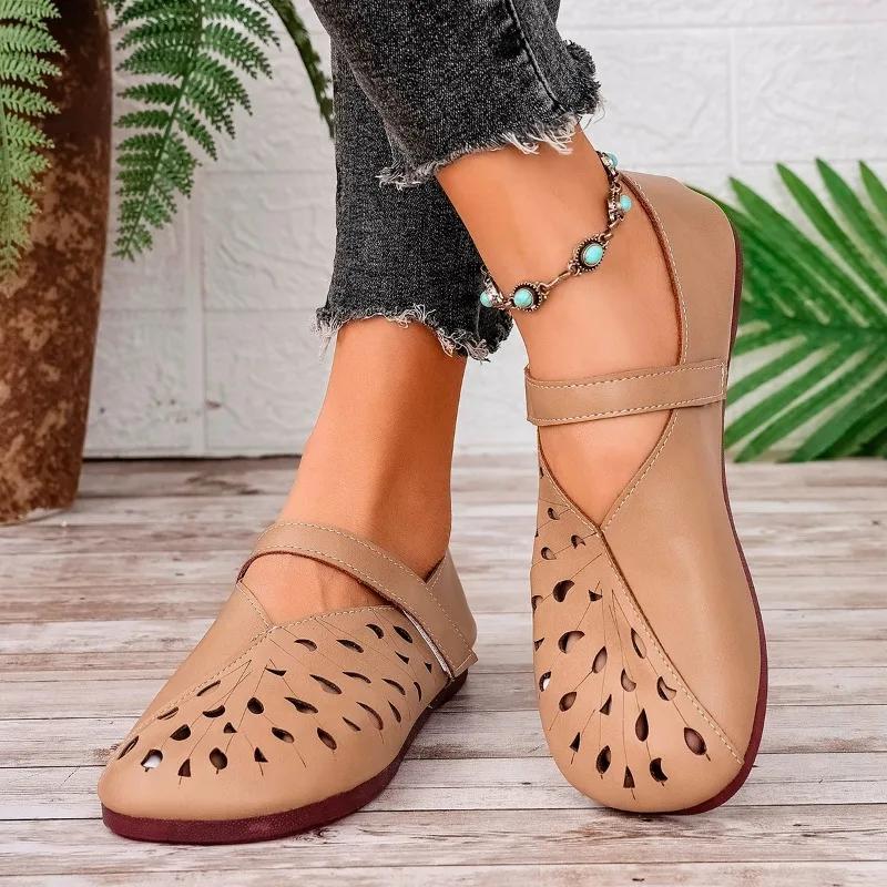 Fashion Hot Sale 2025 Summer Round Toe Women's Soft Bottom Flats Classics Shallow Outdoor Flats for Women Hollow Daily Plus Size Shoes