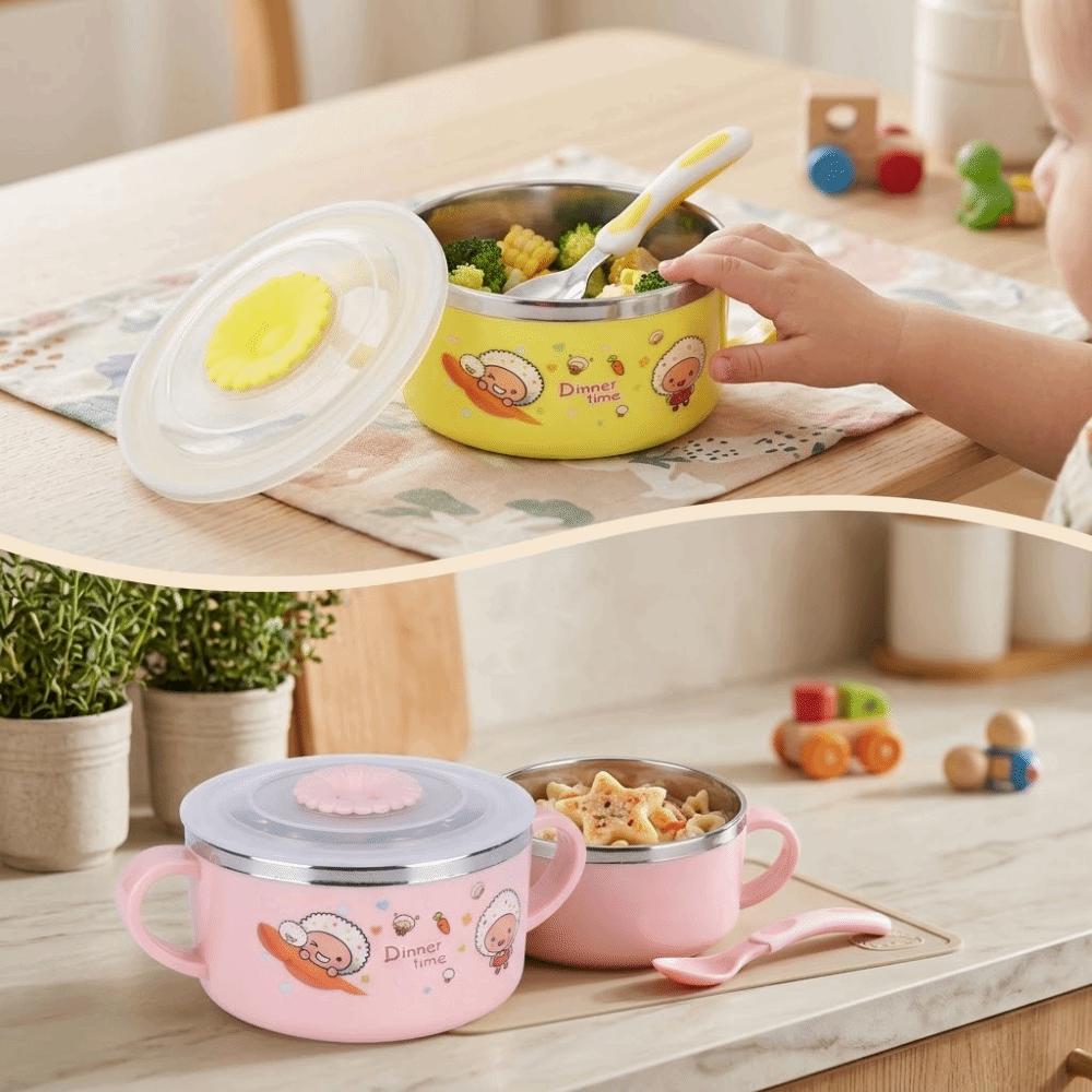 Plastic Metal Bowl Cartoon Rice Bowl Easy to Clean Dinner Bowl Family Meals розовый