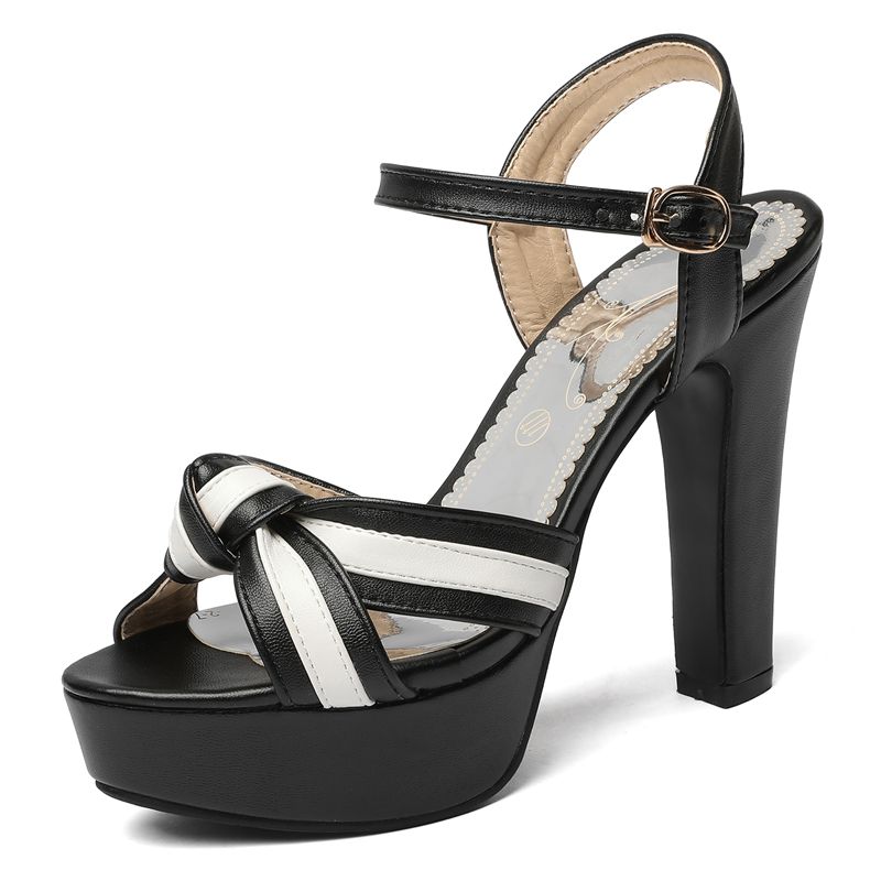 Новые женские босоножки с открытым носком, на массивном каблуке 11,5 см, платформа 3,5 см, ремешок с пряжкой, смешанный цвет, большой размер 48 49 50, обувь для свиданий 35