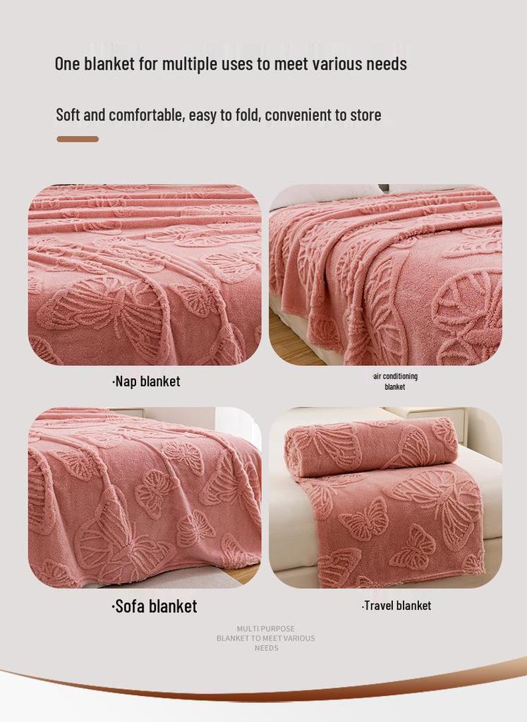 Velvet Jacquard Butterfly Flower Multifunctional Wool & Coral Nap Blanket