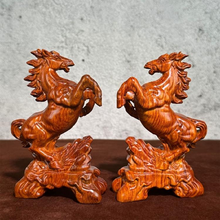 Wood Horse Statues Positive Energy Good Luck Showpiece Collectible Figurines Animal Sculptures for Home Office Decors