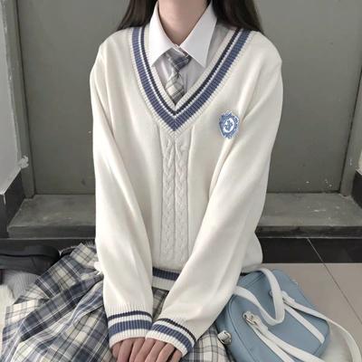 Jesienny sweter styl japoński studenci mundurek szkolny V-neck dziewczyny sweter damski z długim rękawem mundurki szkolne
