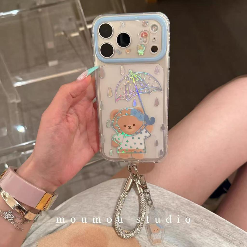 Ins Korean Laser Raindrop Bear Is Suitable for iPhone17promax Apple 16pro Mobile Phone Case 15promax