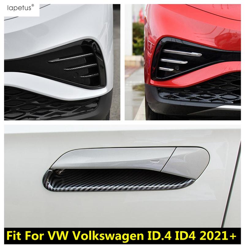 Front Fog Light Lamp Eyebrow Strip / Door Handle Bowl Cover Trim Carbon Fiber Accessories For VW Volkswagen ID.4 ID4 - 2025
