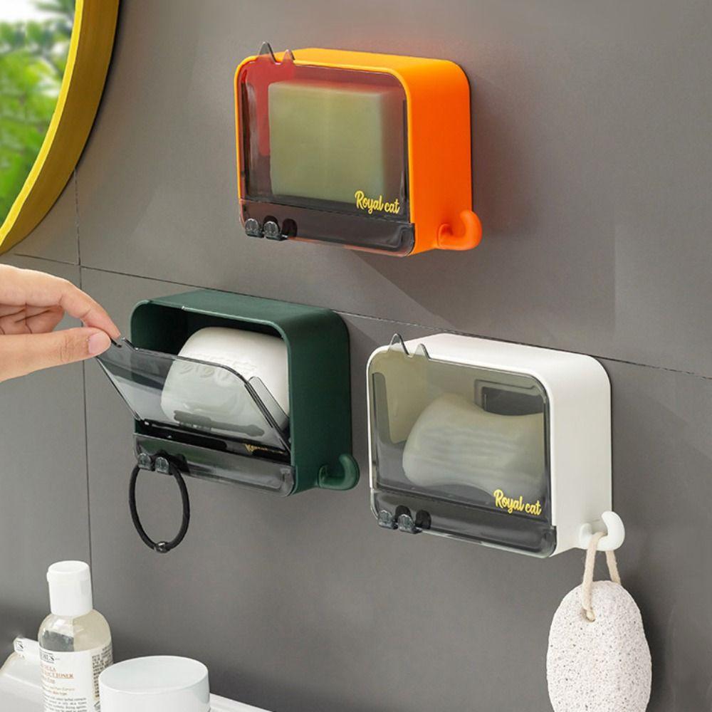 Wall-mounted Drawer Soap Dish Lid Flip Cover Laundry Soap Box New Drain Soap Storage Box