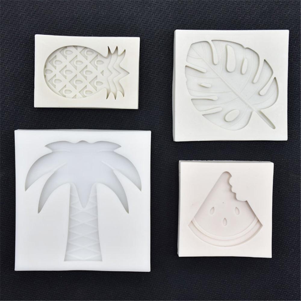 4pcs/set Summer Party Coconut Tree Watermelon Pineapple Silicone Molds Turtle Leaf Chocolate Candy Fondant Cake Decorating Tools