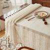 Amazon Popular Japanese-Style Striped Linen Tablecloth Tables And Chairs Simple Plain Tassel Atmosphere Decorative Cloth Dining Table