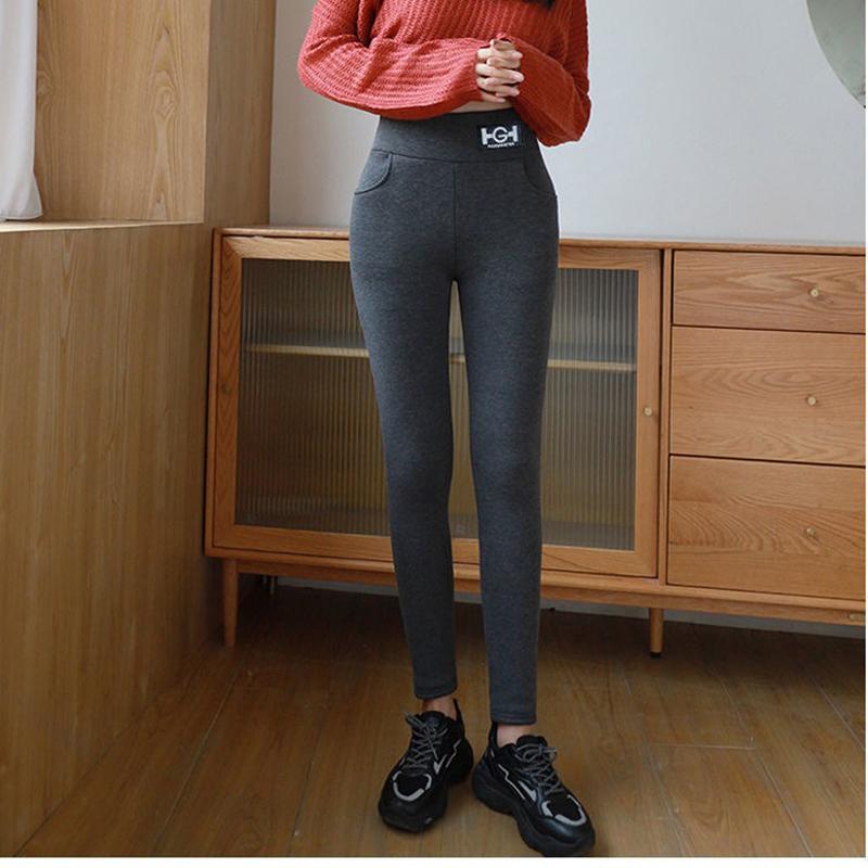 Women's Solid Thickened Lambswool Trousers Winter Casual Padded Thickened Outside Pencil Trousers High-waisted Slim Tight Warm Soft Comfy Trousers