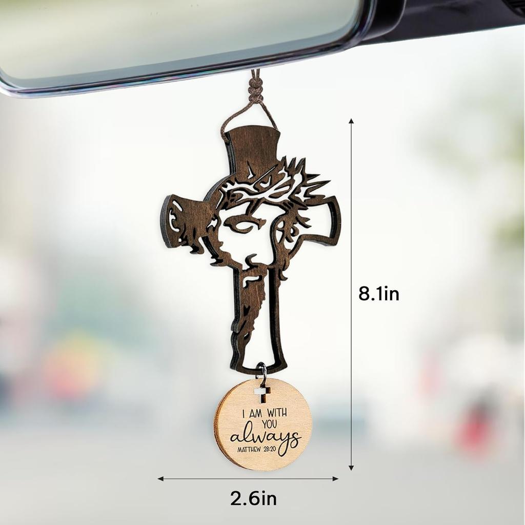 Cross for Car Mirror Hanging Christian with Bible Verse - I Am with You Always - Cross for Rear View Mirror - Christian Car Accessories Ornament -