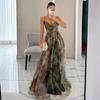 Women's Printed Maxi Dress Spaghetti Strap V Neck Flowing Boho Vacation Dress