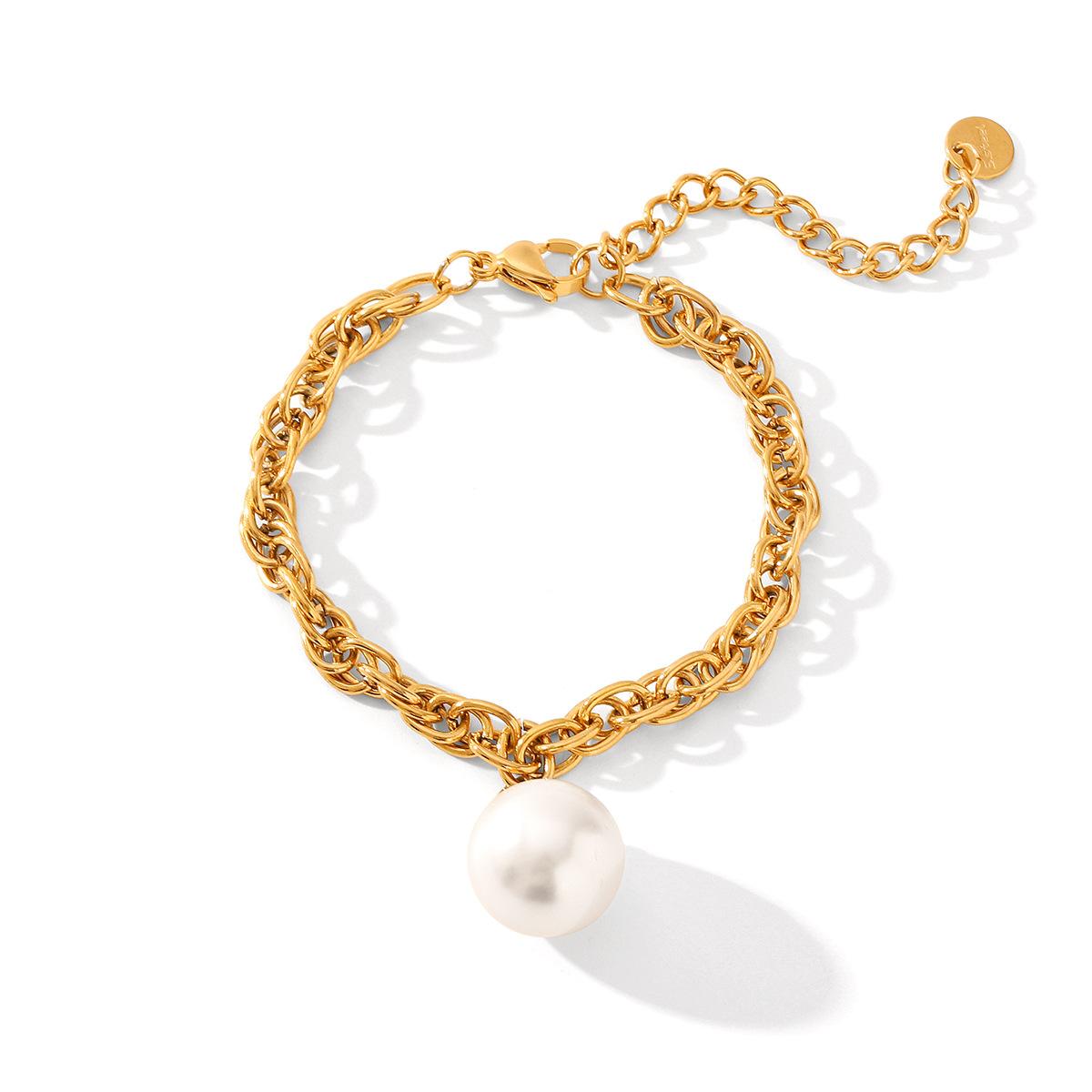 

Stainless steel cross chain bracelet with pearl pendant, high-end Ins style titanium steel jewelry