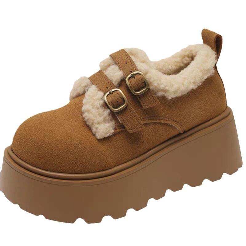 Thick-soled Inner Height-increasing Women's Shoes Fleece Warm Fluffy Shoes New Winter Snow Boots Loafer Cotton Shoes