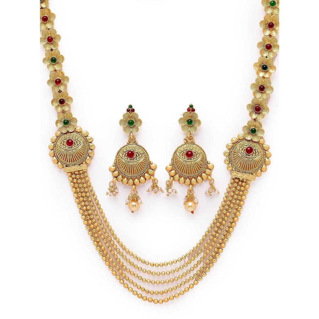 Gold Plated Necklace Kundan Studded Multistring Necklace Set For Women