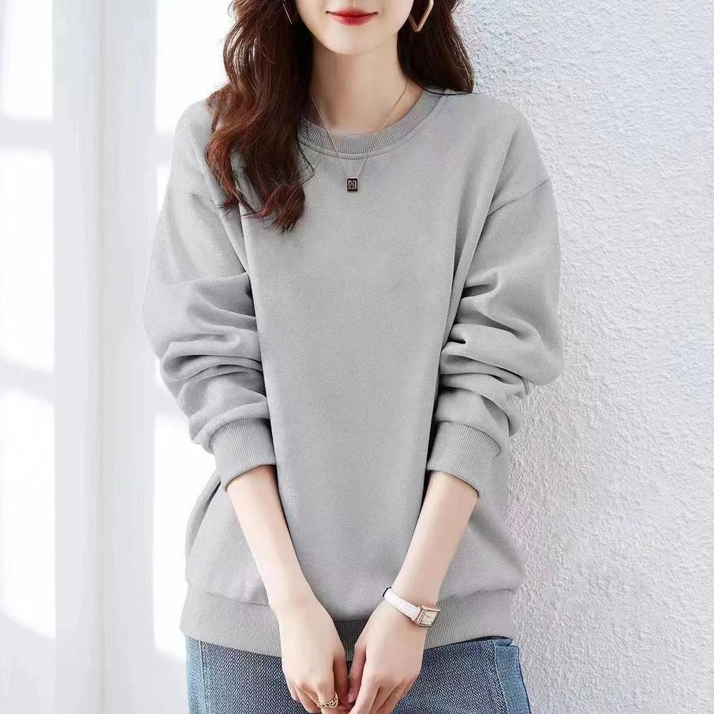 Women's Round Neck Sweatshirt Long Sleeves Autumn and Winter Thick and Loose Casual Top