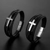 European American Stainless Steel Bracelet Men Crucifix Bracelet Leather Bangle