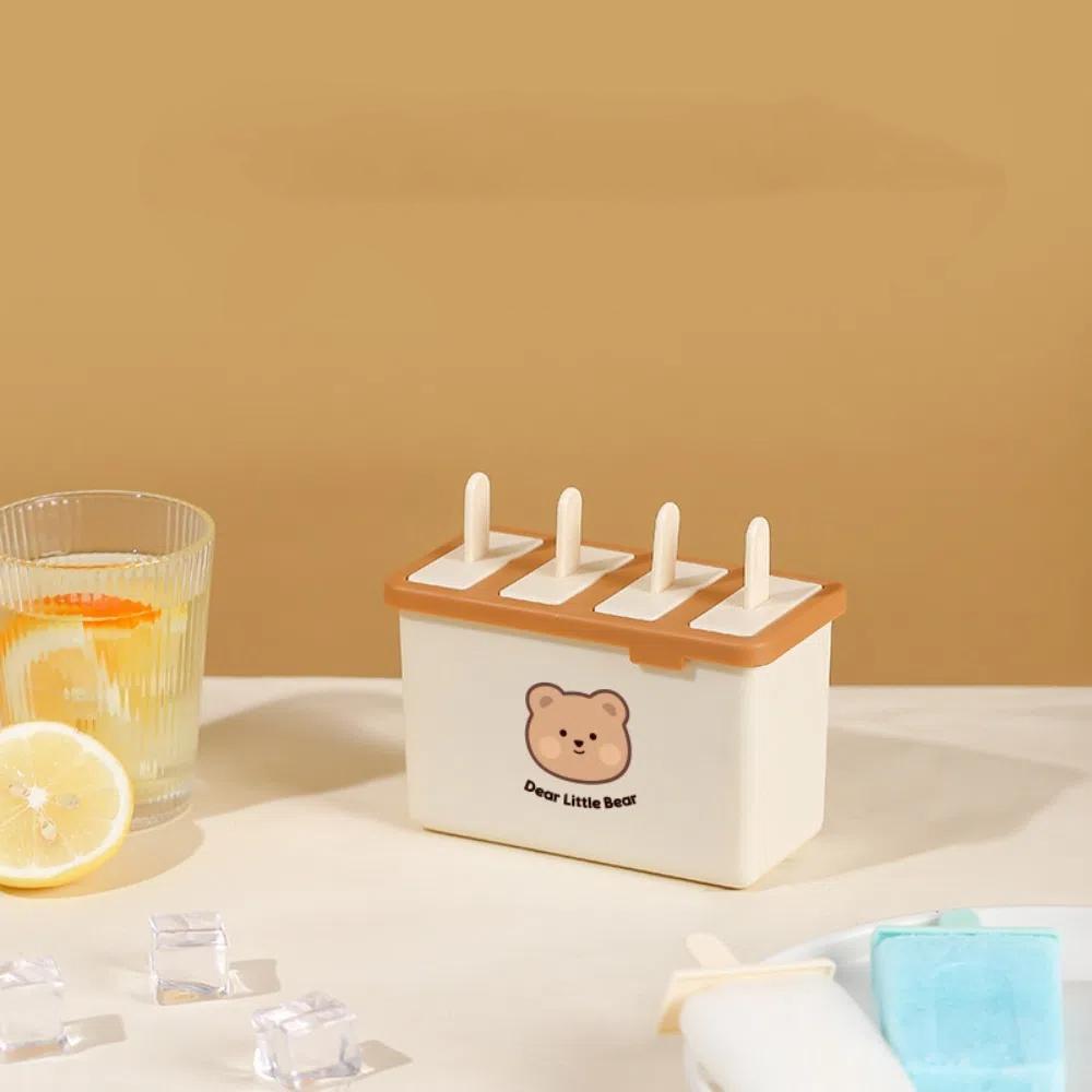 Nové 4/8 mřížkové formičky na nanuky s víčkem, opakovaně použitelné výrobníky nanuků, sada pro domácí výrobu ve tvaru medvěda, domácí mražené