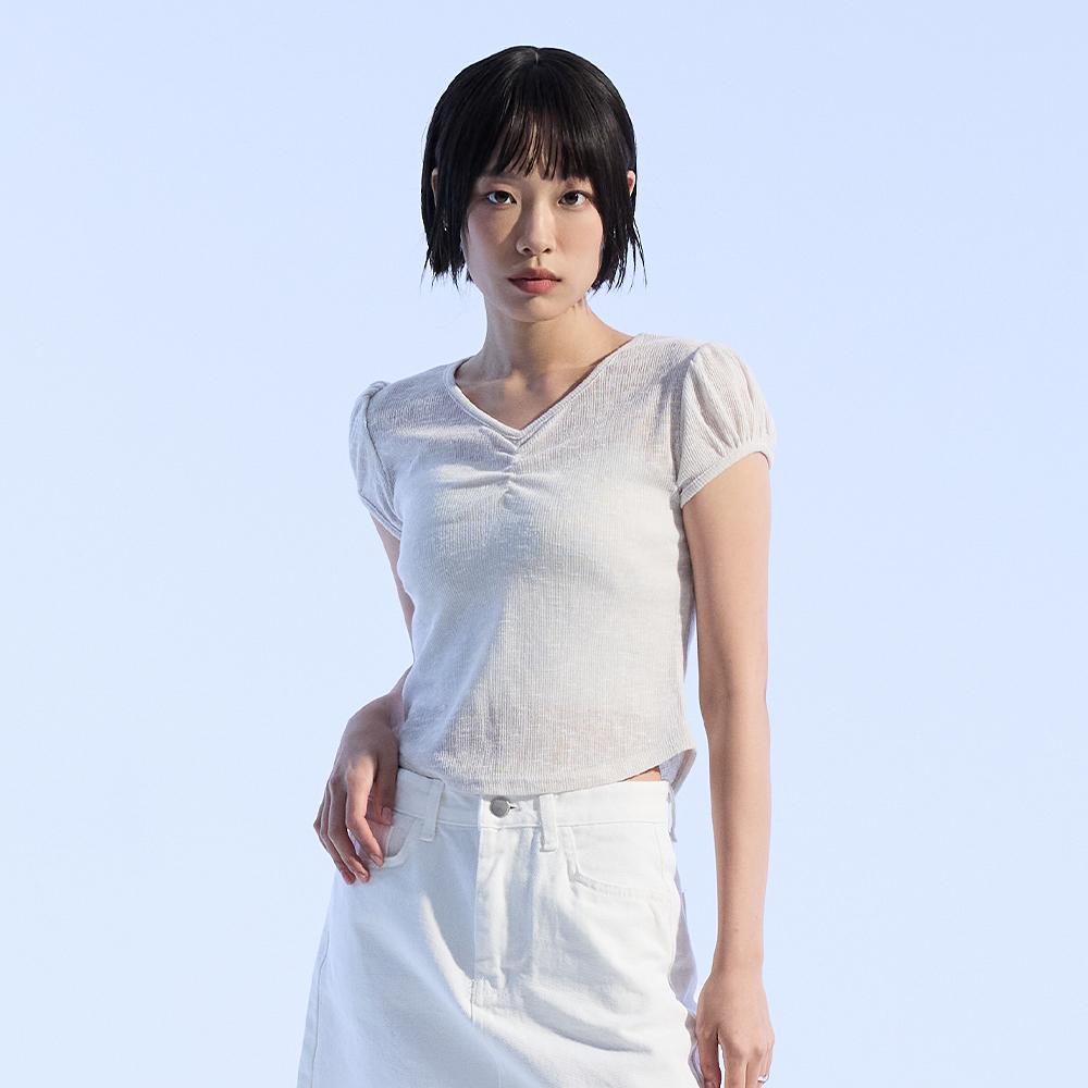 Moa V-Neck Knit Top (Beige) Beige/Free