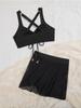 Solid Pendant Design Sexy Two Piece Bikini With Drawstring Skort Comfortable For Beach Vacation