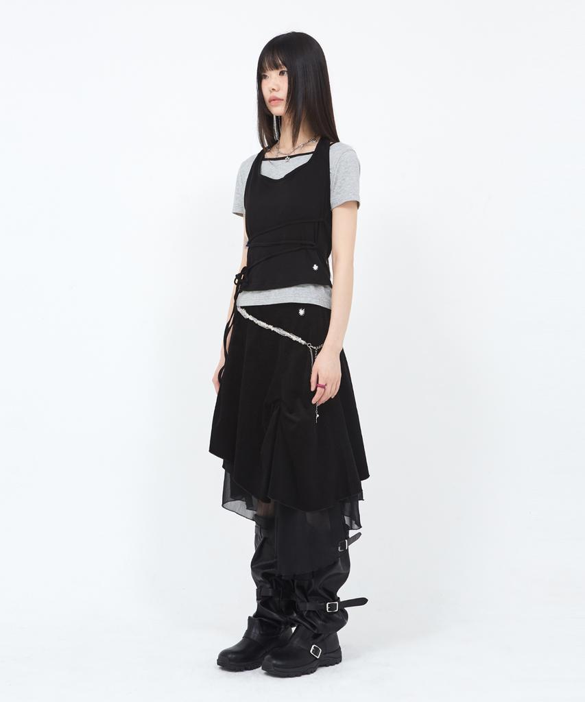 Sekeondeusolteu Salt Shirred Layered Skirt (Black)