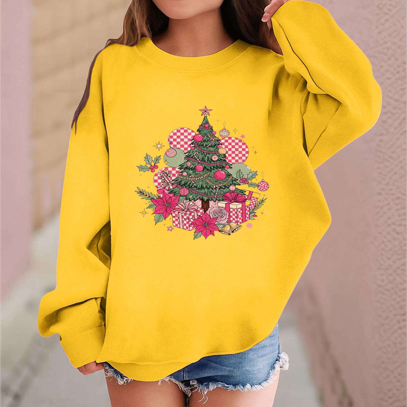 

Детский модный повседневный пуловер с длинными рукавами и свободного кроя с рождественским принтом 160 жёлтый