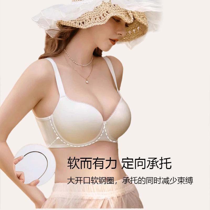 Large size seamless underwear, fat mm women's big breasts show size, sexy gathering, anti-sagging thin bra