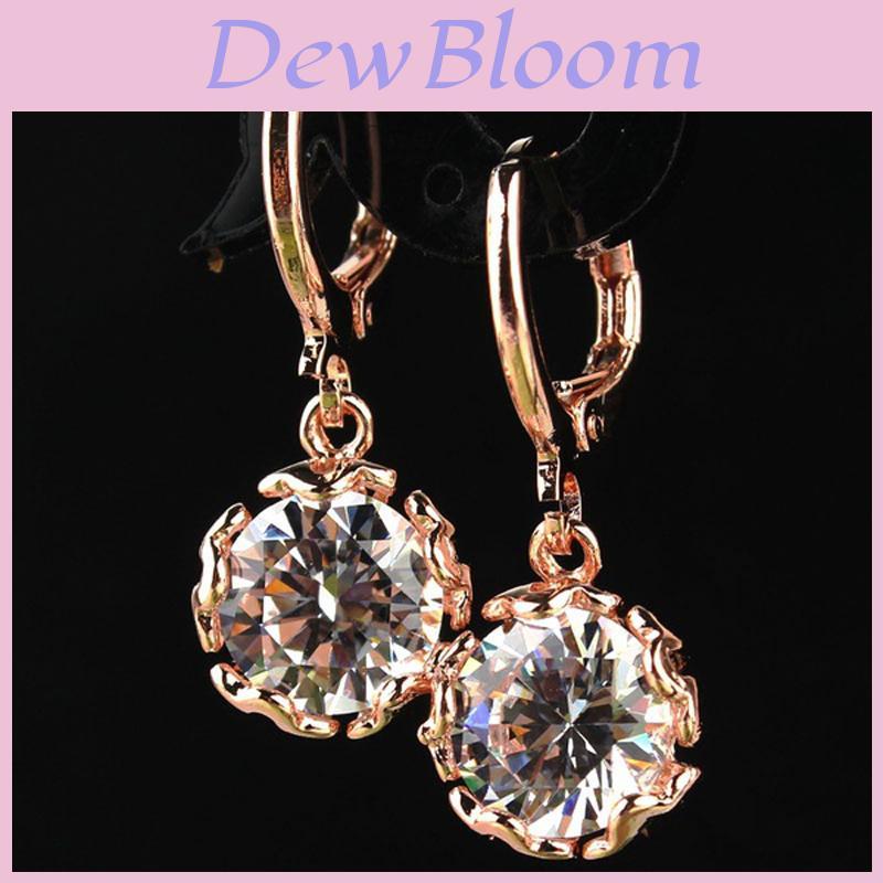 Elegant Fashion Women Rose Gold Plated White Crystal Stone Dangle Drop Earrings For Special Occasions