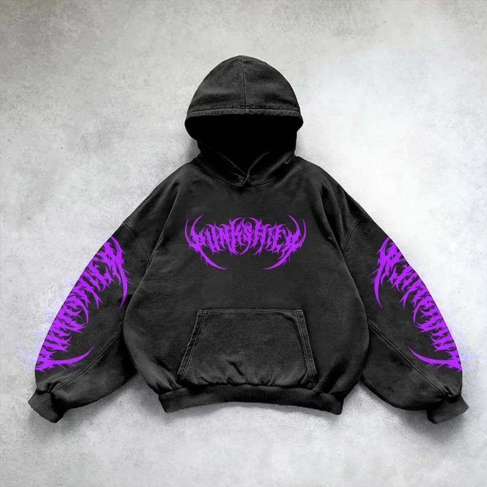 Retro Gothic Graphic Print Hip Hop Hoodie for Men Y2k Grunge Punk Casual Loose Pullover Women Streetwear Sweatshirt Hoodies