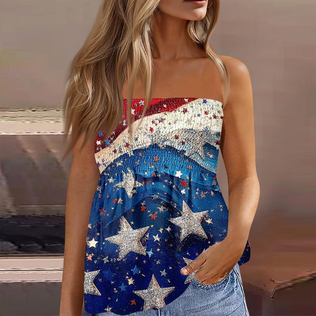 Summer Tube Tops For Women,Cute Sexy Off Shoulder Print Sleeveless T-Shirt