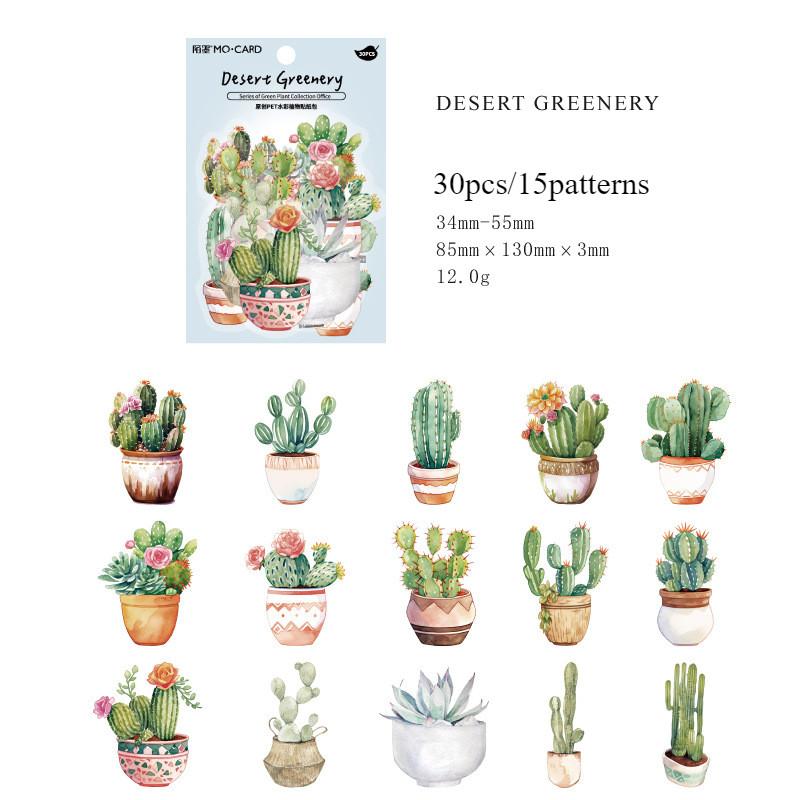 30 stuks PET Groene Planten Stickers Creatieve DIY Scrapbooking Collage Dagboek Junk Journal Decoratieve Stickers