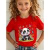 Girls Panda Butterfly Cartoon Print Crewneck Summer Short Sleeve Tee