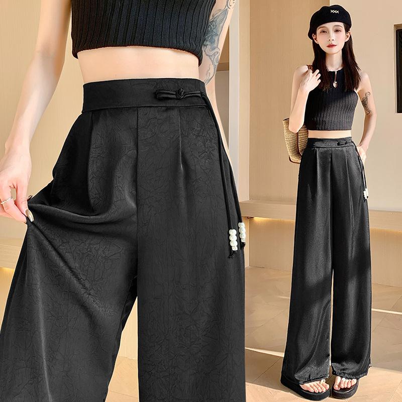 Купить Жаккардовые широкие брюки из ледяного шелка, женские летние ...