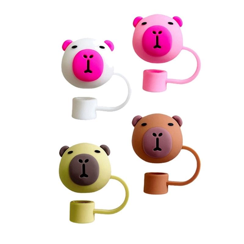 4Pcs Silicone Straw Cover Caps Capybara DustProof Drinking Straw Caps Plugs Reusable Straw Tip Lid for Tumblers Cup