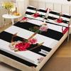 3pcs Fitted Sheet Set Anchor Roses Stripes Black White Easy Care Durable Bed Sheet With Pillowcases For Bedroom Decor
