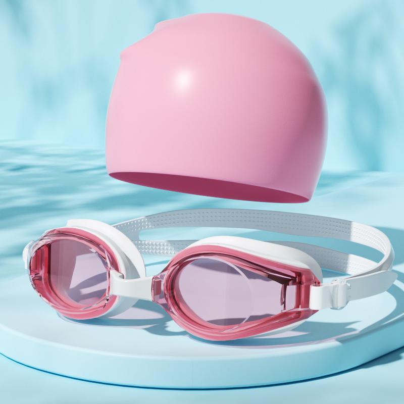 Beschlagfreie UV-Schutz-Schwimmbrille mit Silikon-Badekappe Set für Erwachsene Wassersport