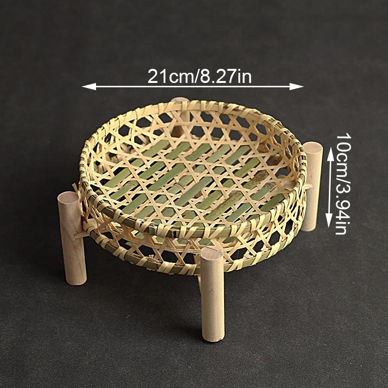 1set Multi Layered Basket Rustic Wooden Frame Fruit Basket For Home Kitchen Bamboo Weaving Basket Small 18/20cm