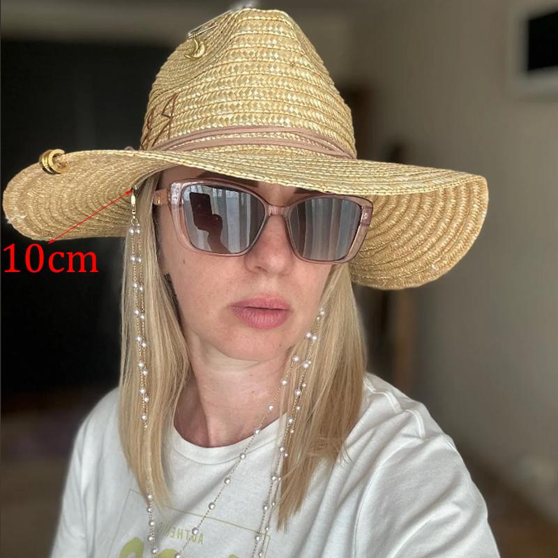 Classic Straw Hat Handmade Design Hat Pearl Chain Summer Sun Hat New Letter Hat Beach Women Gorras Para Hombres