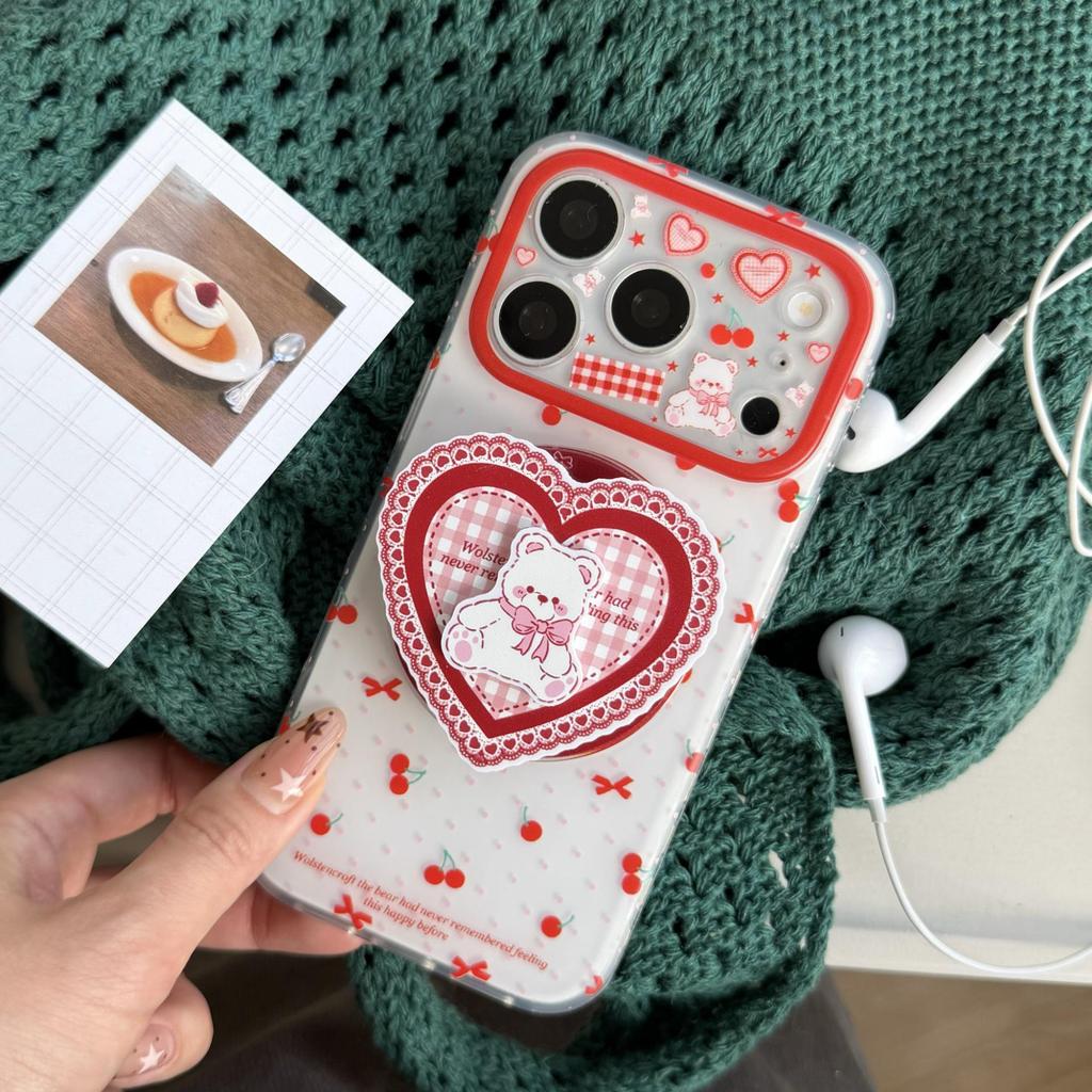 Cute Cartoon Cherry Bear Apple 17 Pro Max/iPhone 16/15P/14 Magnetic Case