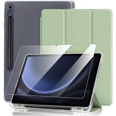 Case + Tempered Glass - BOOLING - for Samsung Galaxy Tab S9 FE/S10 FE/S10 Lite - Soft Silicone - Green - Stylus Slot