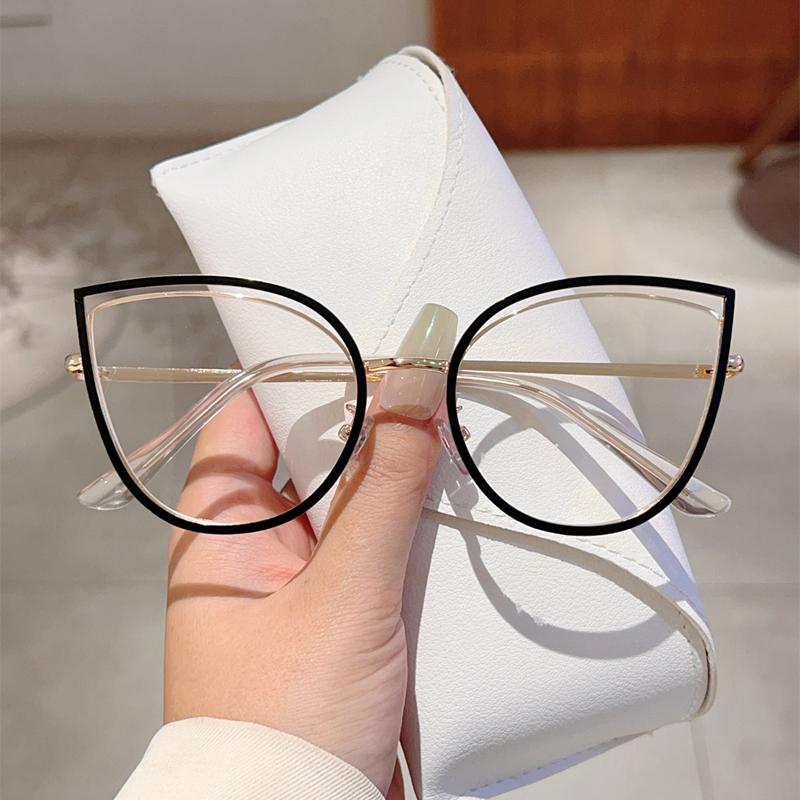 KAMMPT Fashion Retro Cat Eye Frame Trendy Ins Brand Design Korean Style Women's Glasses Non-prescription Chic Decor Eyewear